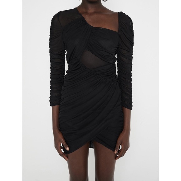 Zara Asymmetrical Draped Mini Black Dress - Picture 1 of 5